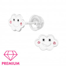 Smiley Cloud Children's Sterling Silver Premium Kid Ear Studs with Crystal and Epoxy