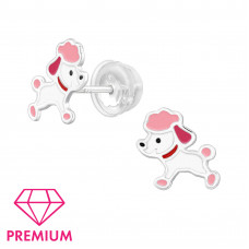 Poodle Dog Children's Sterling Silver Premium Kid Ear Studs with Epoxy