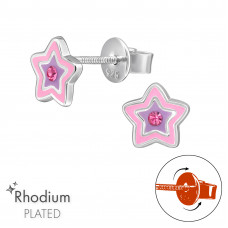 Star Children's Sterling Silver Screw Back Ear Studs with Crystal and Epoxy