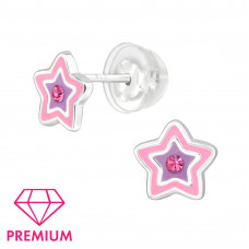 Star Children's Sterling Silver Premium Kid Ear Studs with Crystal and Epoxy