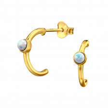 Half Hoop Sterling Silver Ear Studs with Synthetic Opal