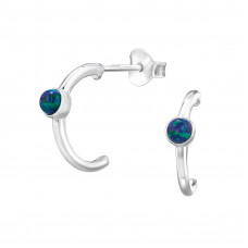 Half Hoop Sterling Silver Ear Studs with Synthetic Opal