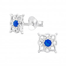 Flowers Sterling Silver Ear Studs with Synthetic Opal