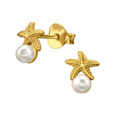 Starfish Sterling Silver Ear Studs with Imitation Pearl