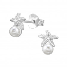 Starfish Sterling Silver Ear Studs with Imitation Pearl
