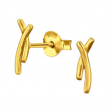 Crossed Lines 10mm Sterling Silver Gold Plated Ear Studs