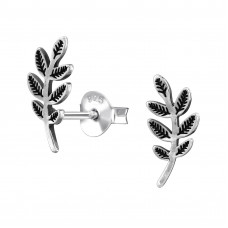Olive Branch Sterling Silver Oxidized Ear Studs