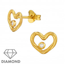 Heart Sterling Silver Ear Studs with 1.5mm Diamonds