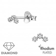 Flower Sterling Silver Ear Studs with 1mm Diamonds