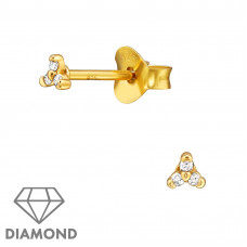 Triangular Cluster Sterling Silver Ear Studs with 1mm Diamonds