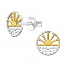 Sunset and Sea Sterling Silver Ear Studs (Two Tone Plated)