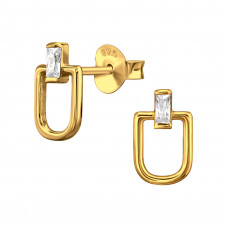 U-Shaped Sterling Silver Gold Plated Ear Studs with Cubic Zirconia
