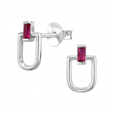 U-Shaped Sterling Silver Ear Studs with 2x Cubic Zirconia
