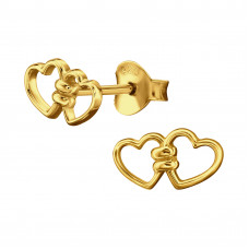 Holding Hearts Sterling Silver Gold Plated Ear Studs
