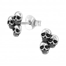 Three Skull Sterling Silver Oxidized Ear Studs