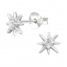 7mm Eight-Pointed Star Sterling Silver Ear Studs with Cubic Zirconia