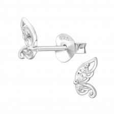 7mm Butterfly Wings Sterling Silver Ear Studs with Cubic Zirconia