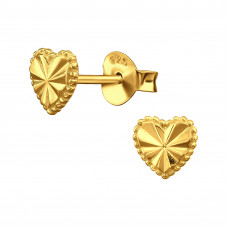 6mm Faceted Heart Sterling Silver Gold Plated Ear Studs