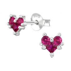 5mm Connected Heart Shape Sterling Silver Ear Studs with Cubic Zirconia