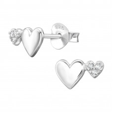Twin Heart Sterling Silver Ear Studs with Cubic Zirconia