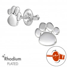 Paw Print Children's Sterling Silver Screw Back Ear Studs