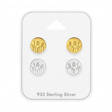 Laser Cut Flower Sterling Silver Ear Studs Set and Jewelry on Card