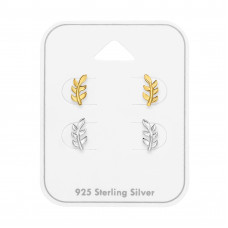 Laser Cut Leaf Sterling Silver Ear Studs Set and Jewelry on Card