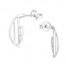 Woodpecker on D-shaped Frame Sterling Silver Ear Studs