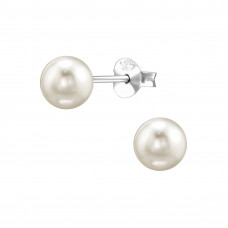 6mm Sterling Silver Ear Studs with Glass Pearl