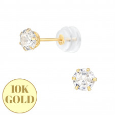4mm 3A Grade Cubic Zirconia 6 Prong 10K Gold Ear Studs