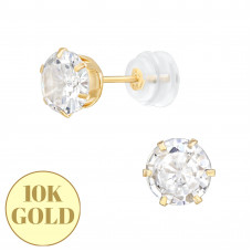 6mm 3A Grade Cubic Zirconia 6 Prong 10K Gold Ear Studs