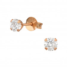4mm Sterling Silver Rose Gold Plated Ear Studs with Round 4 Prong Cubic Zirconia
