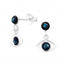 Evil Eye Sterling Silver Ear Studs with Crystal and Imitation Opal