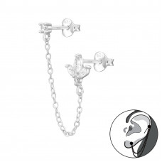 Leaf and Round Sterling Silver Ear Jacket with 3.5mm Hanging Chain and 5x Cubic Zirconia