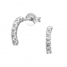 Half Hoop Sterling Silver Ear Studs with 14x Crystal