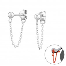 3mm Ball Sterling Silver Ear Jacket and Connector Earrings with Hanging Chain
