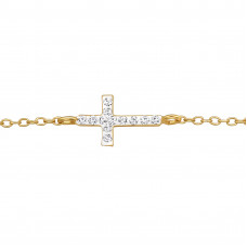 Cross Sterling Silver Gold Plated Bracelet with 12x Crystal 