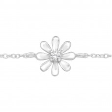 Silver Flower Bracelet with Cubic Zirconia