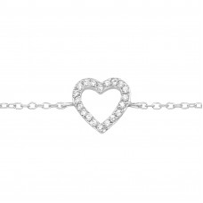 Silver Heart Bracelet with Cubic Zirconia