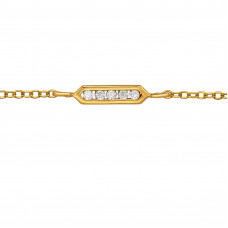 10mm Bar Sterling Silver Gold Plated Bracelet with 5x Cubic Zirconia