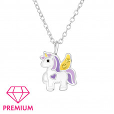 Unicorn Children's Sterling Silver Necklace with Crystal and Epoxy