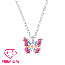 Butterfly Children's Sterling Silver Necklace with Crystal and Epoxy