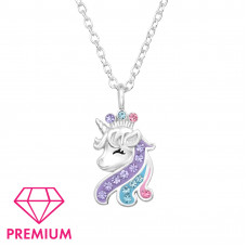 Unicorn Children's Sterling Silver Necklace with Crystal and Epoxy