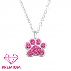 Paw Print Children's Sterling Silver Necklace with Crystal