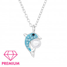 Dolphin Children's Sterling Silver Necklace with Synthetic Pearl and Crystal