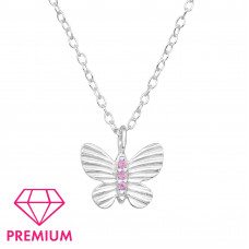 Butterfly Children's Sterling Silver Necklace with Cubic Zirconia