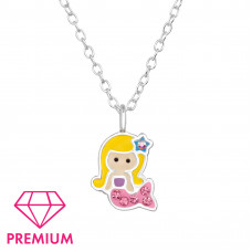 Mermaid Children's Sterling Silver Necklace with Crystal and Epoxy