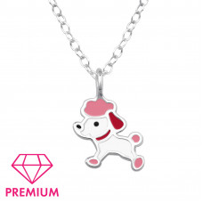 Poodle Dog Children's Sterling Silver Necklace with Epoxy