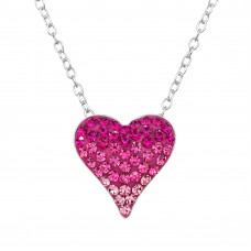 Pink Heart Sterling Silver Necklace with Crystal