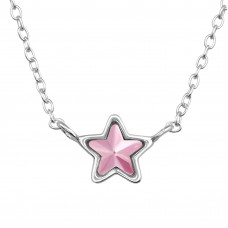 7mm Star with Light Pink Glass Sterling Silver 45cm Necklace